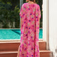 Rayon Rose Red Embroidered Beach Dress Outer Wear
