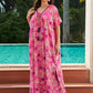 Rayon Rose Red Embroidered Beach Dress Outer Wear